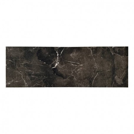 Tapis de cuisine noir à motif marbre avec veines blanches, dimension 50x150 cm, style chic et moderne.