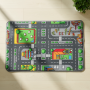 Tapis de jeu réversible pour enfants, motif ville routière gris avec routes, intersections, maisons, arbres et voitures, 67×100