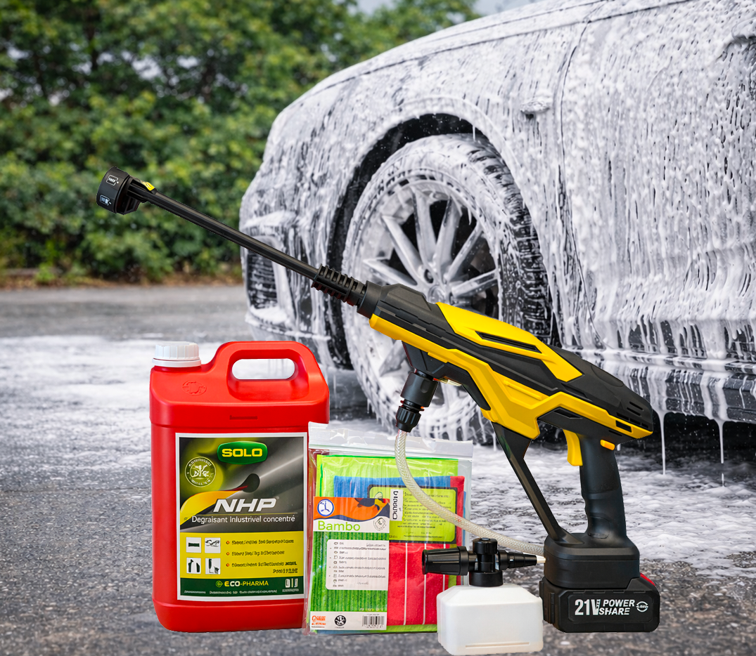 Nettoyeur autonome pression 32 bars - Nettoyant dégraissant concentré 5 litres - lingettes